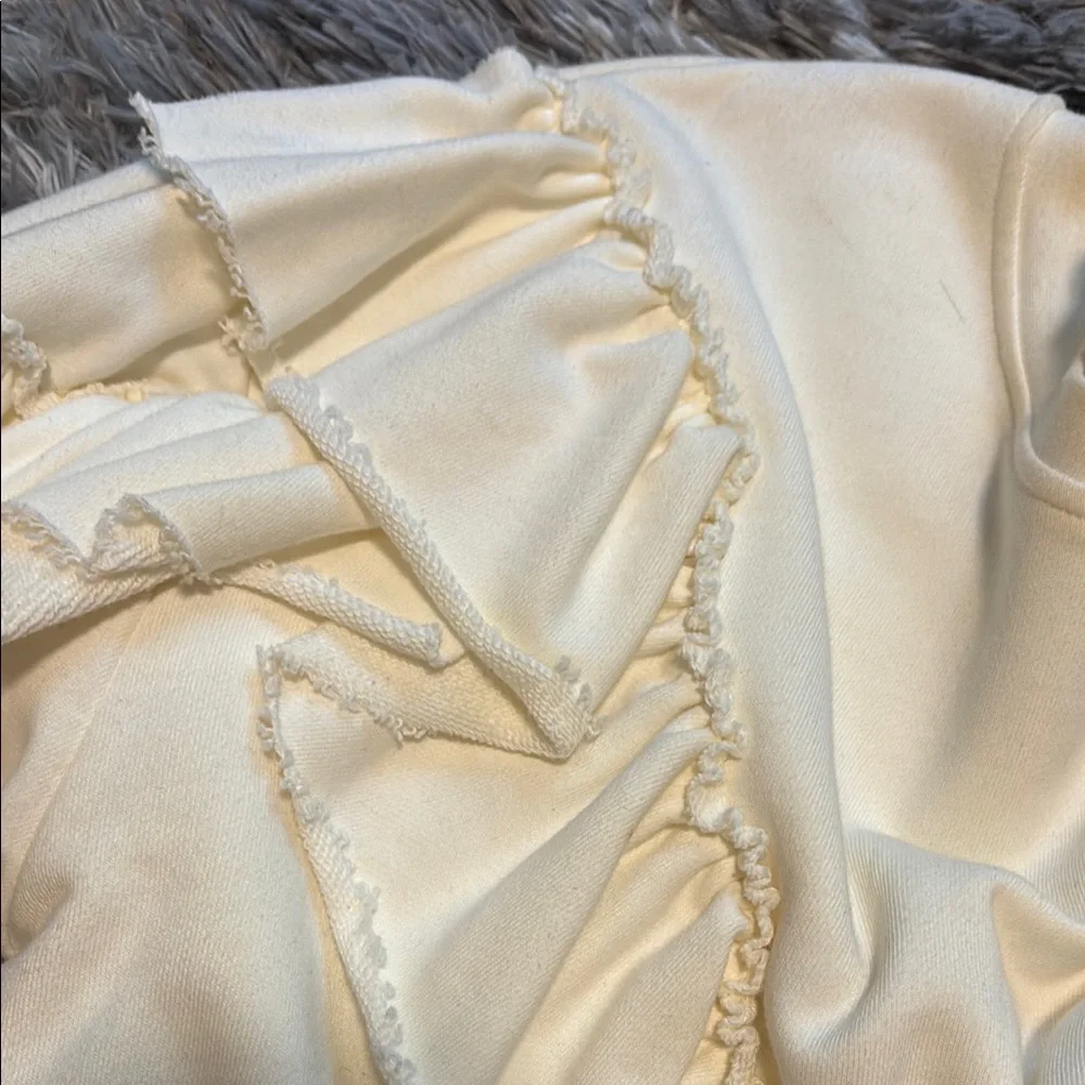 Cream Cropped Ruffled Sweatshirt - Picture 3 of 4